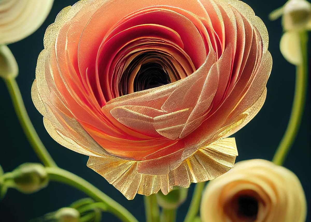 Golden Ranunculus 'Golden Ranunculus Flower' Poster, picture, metal print, paint by Aloke ...