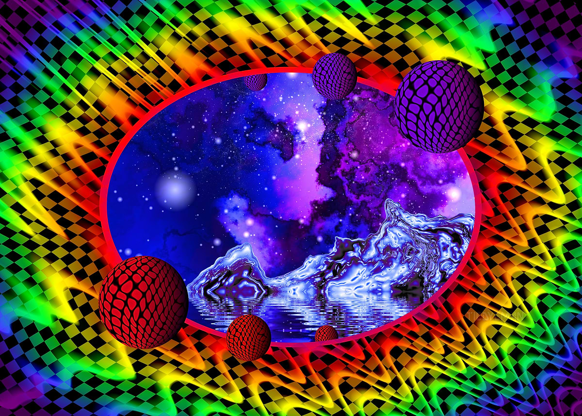 Xerxia Four' Psychedelic Space Landscape with Spheres' Poster