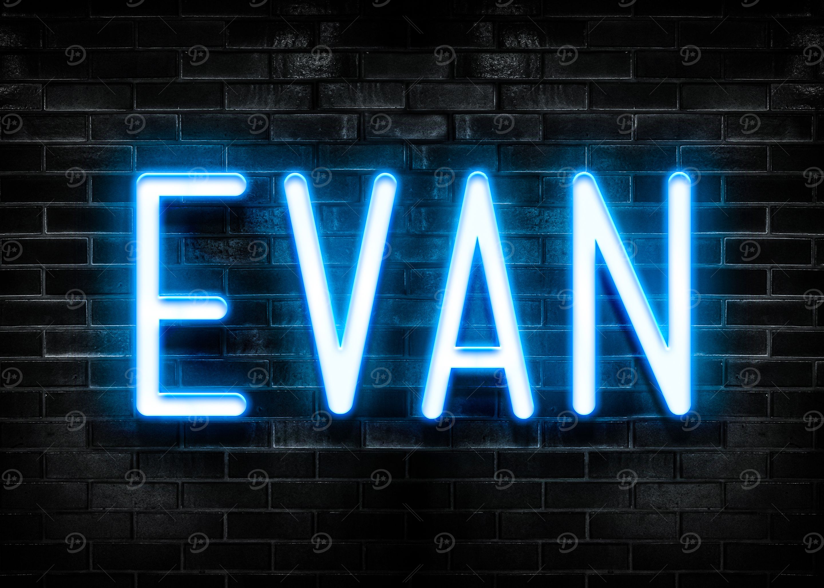 'Evan Neon Sign on Brick Wall' Poster, picture, metal print, paint by ...