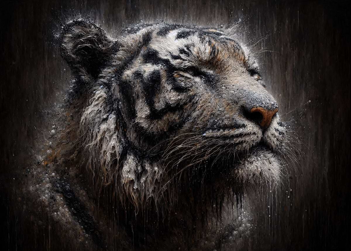 Tiger Ranin 'Tiger in the Rain Portrait' Poster, picture, metal print, paint by ...