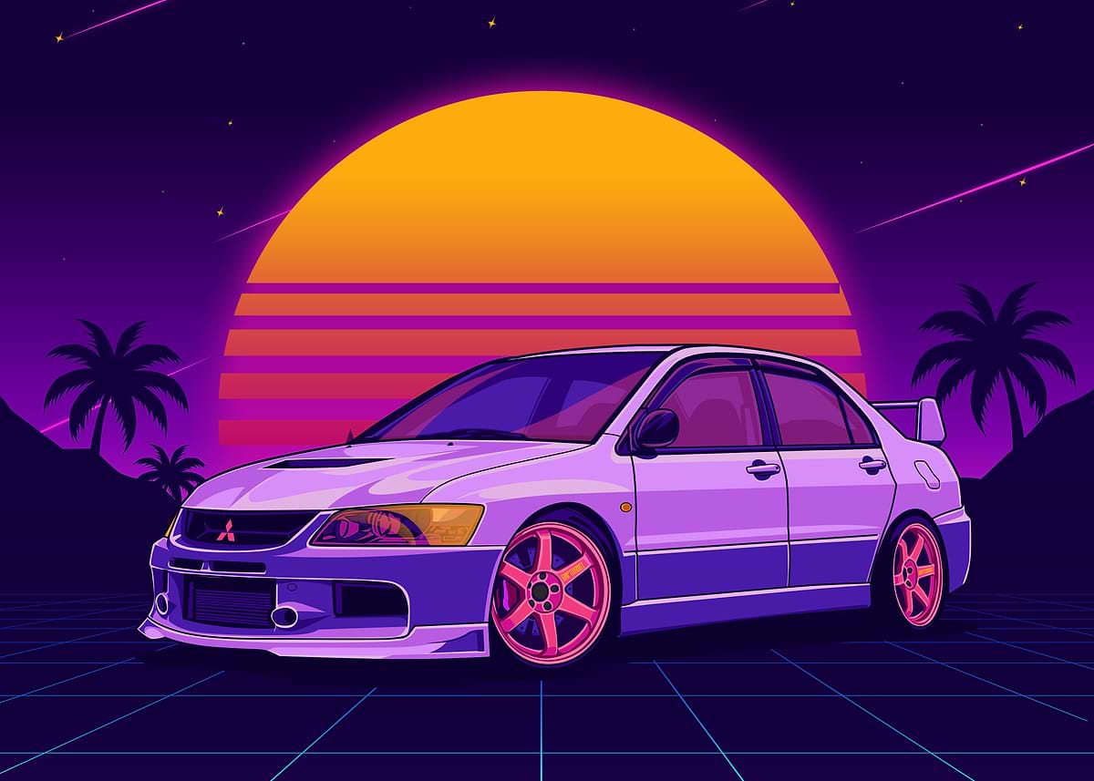 Mitsubishi Lancer Evolution Retro Art' Poster, picture, metal