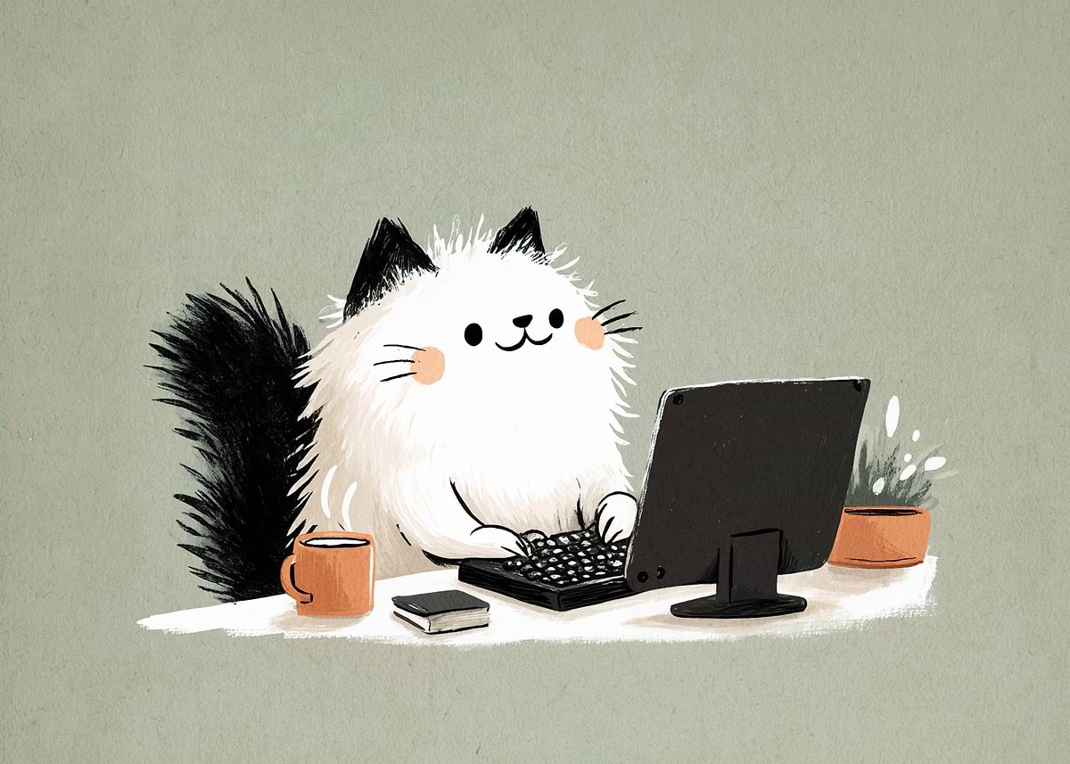 'Cat Working on Computer Illustration' Poster, picture, metal print ...