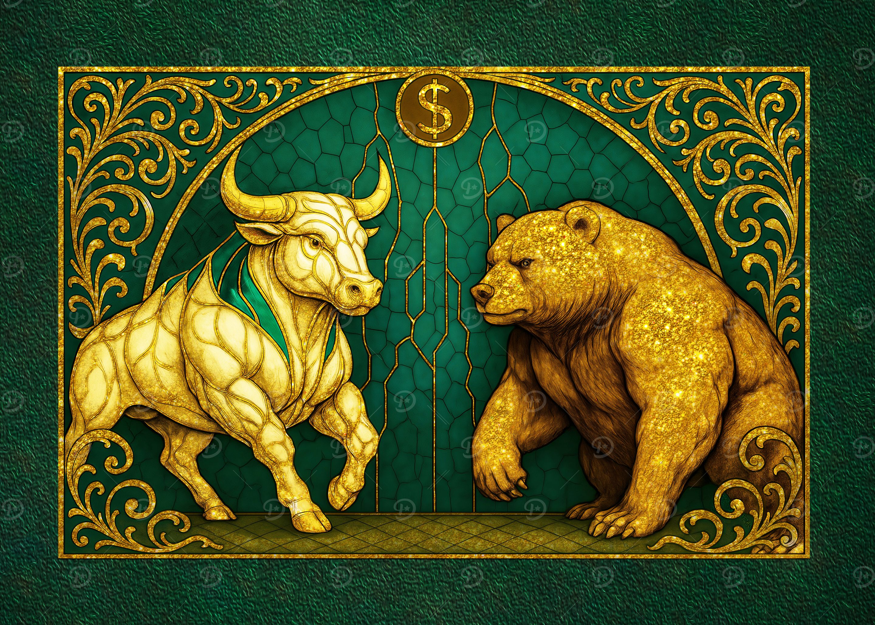 bull & bear digital prints, stock market art, wall... 'Bull and Bear Stock Market Illustration' Poster, picture, metal print ...