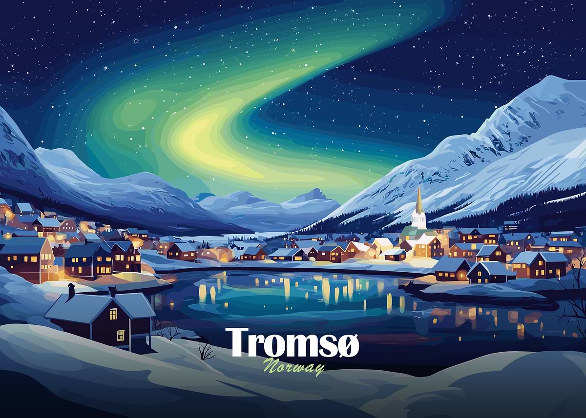 サンローラン　ディレクターズカット　ポスター Tromsø Norway Northern Lights Landscape' Poster, picture, metal