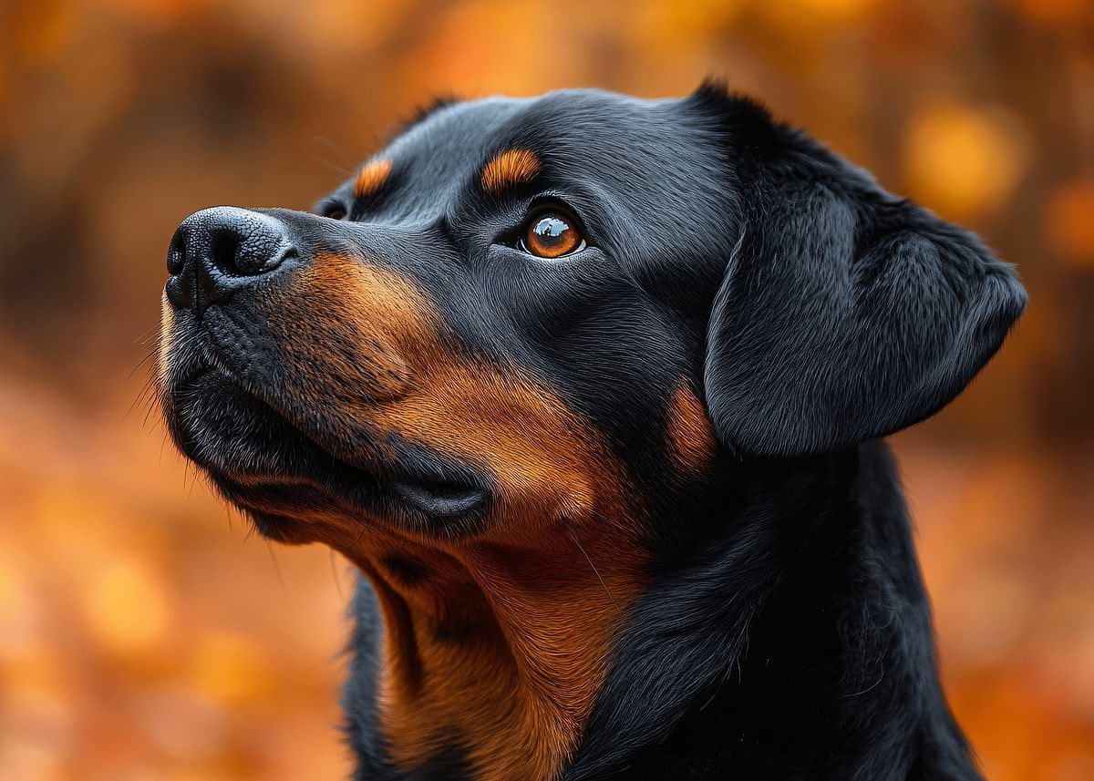 Hello Fall Scene Rottweiler 'Rottweiler Portrait with Autumn Background' Poster, picture, metal ...