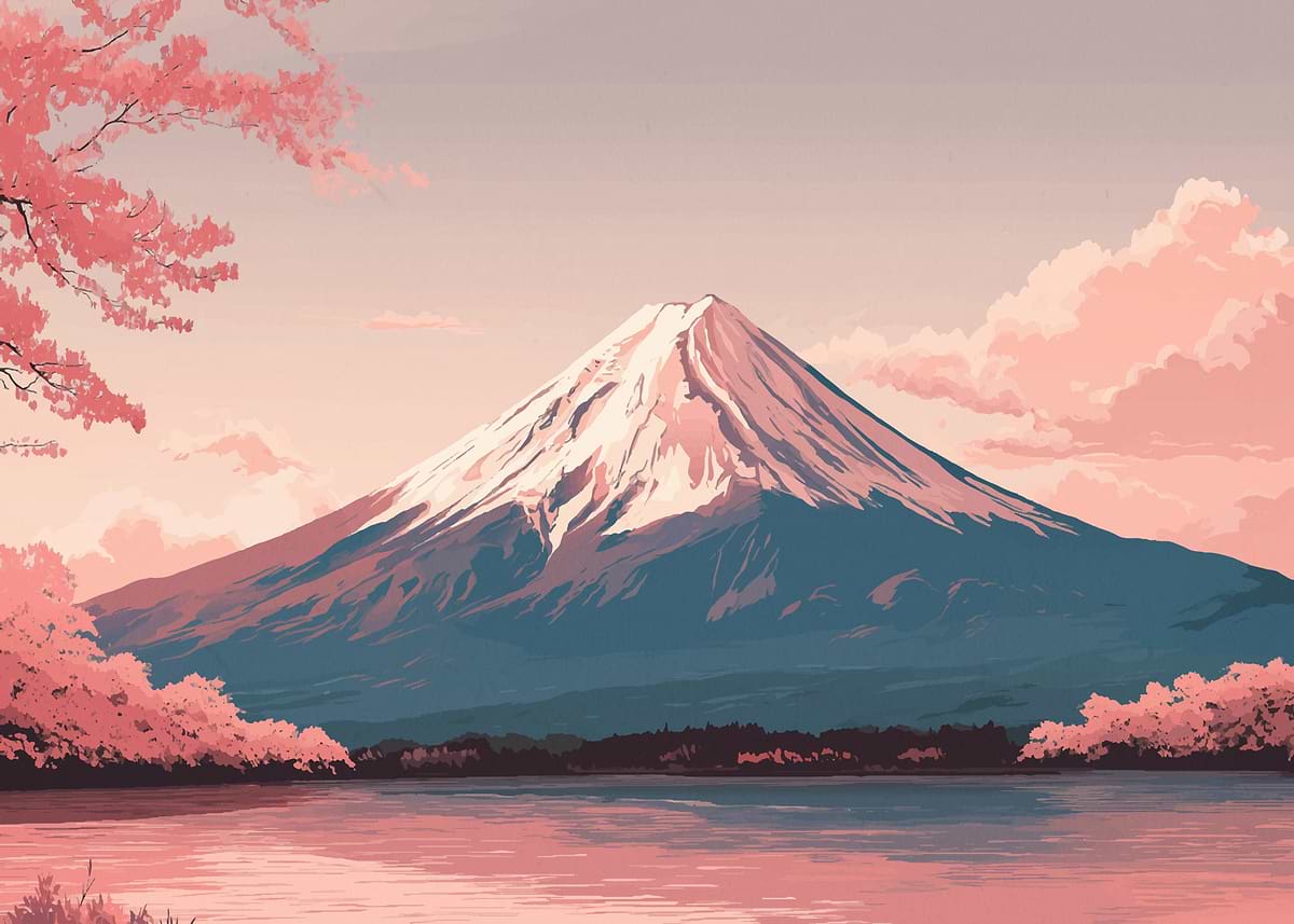 Mount Fuji and Cherry Blossoms' Poster, picture, metal print