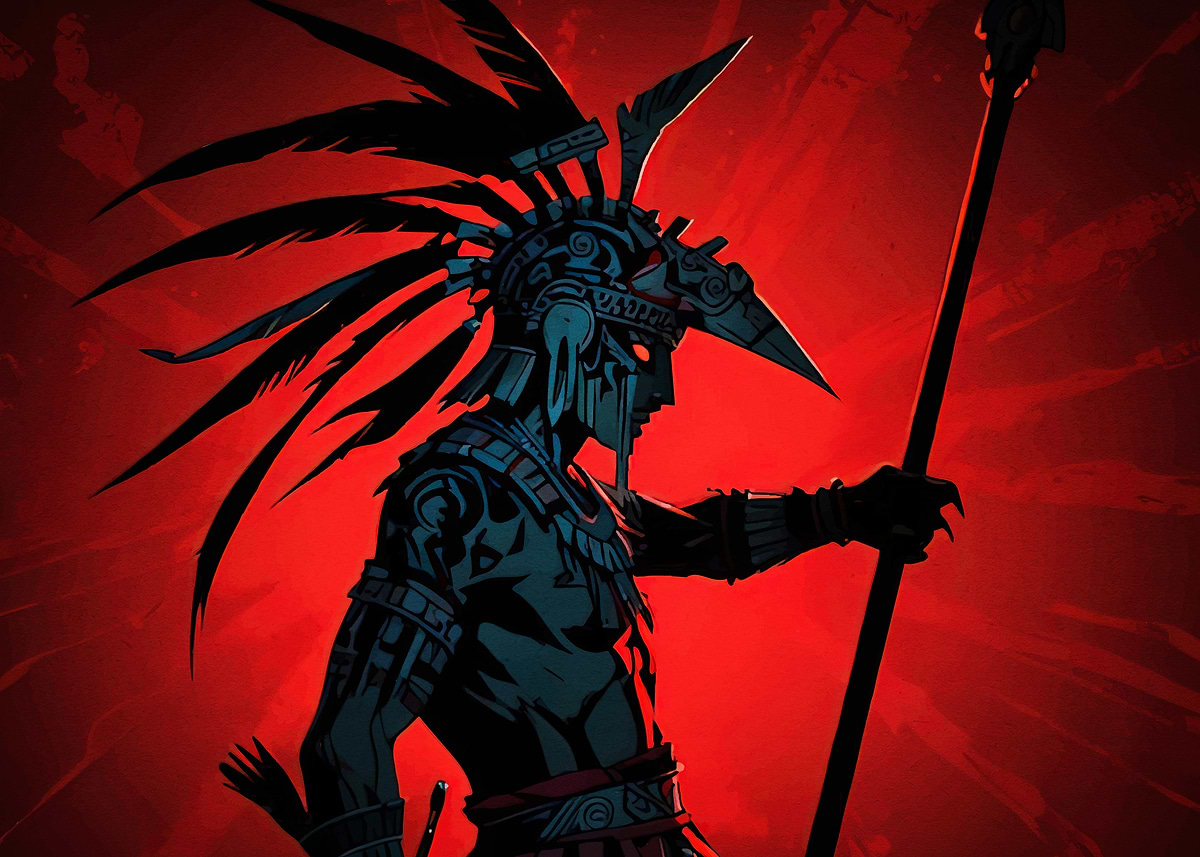 'Aztec Warrior Spear Red' Poster, picture, metal print, paint by ...