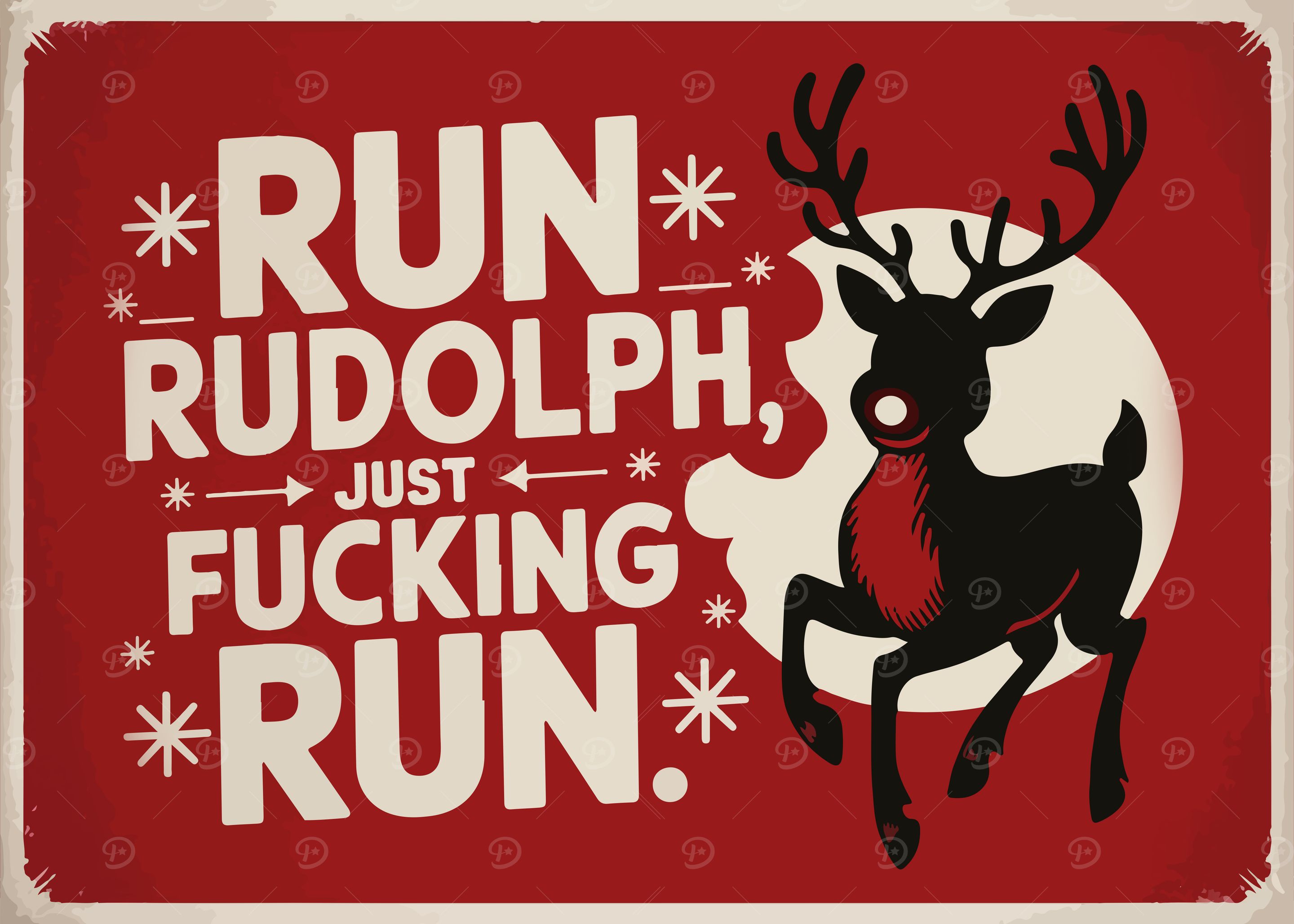 Run Run Rudolph Pic 'Run Rudolph Run Funny Christmas Poster' Poster, picture, metal print ...