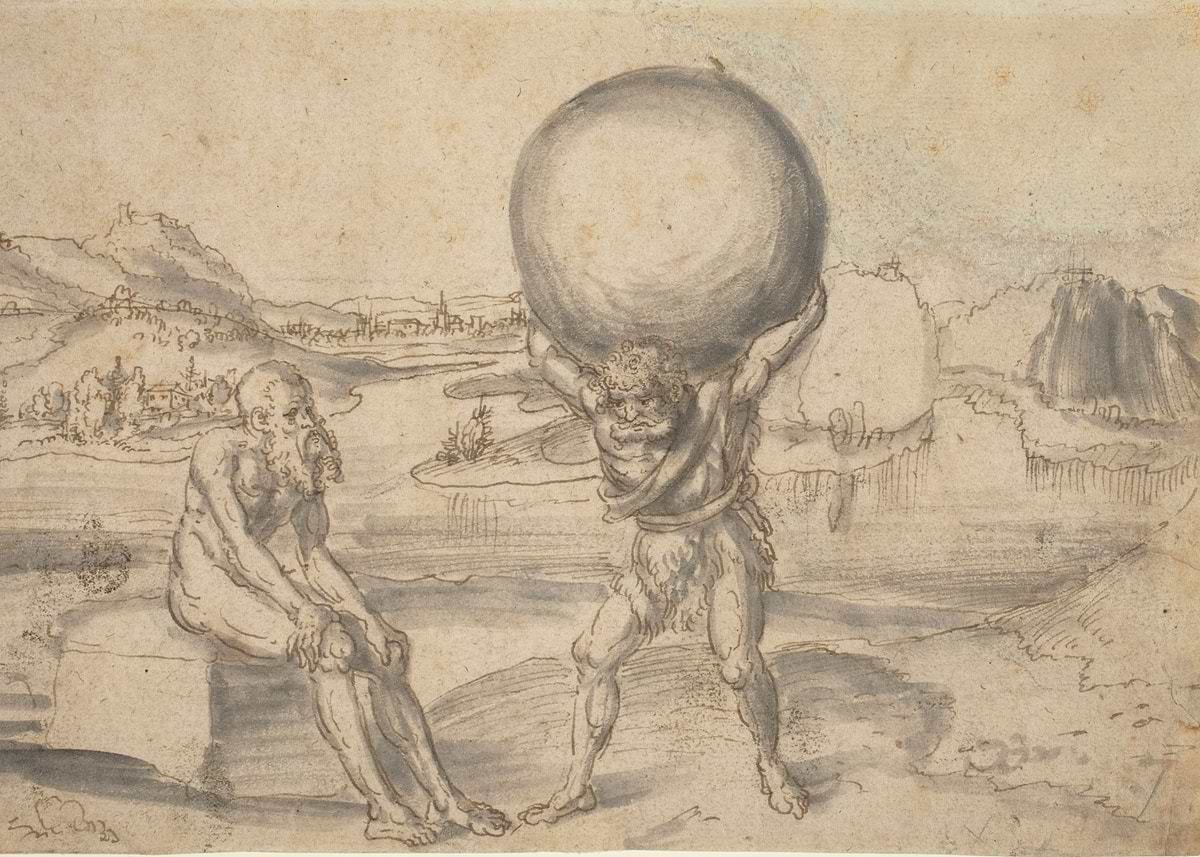 'Atlas and Prometheus Drawing' Poster, picture, metal print, paint by ...
