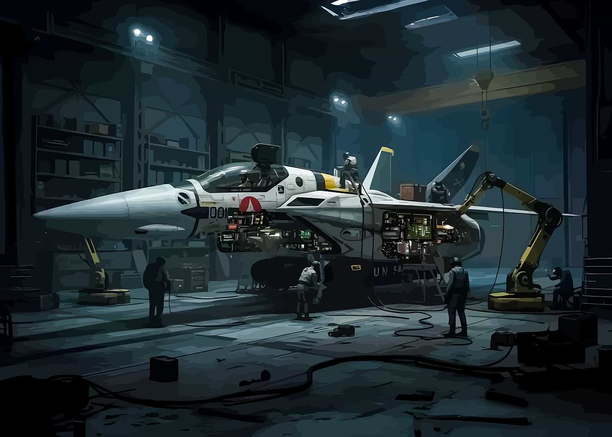 Macross Aircraft Maintenance in Hangar' Poster, picture, metal