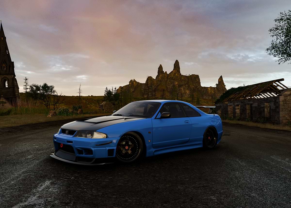 Blue R33 Background 'Blue Nissan Skyline R33 in Landscape' Poster, picture, metal print ...