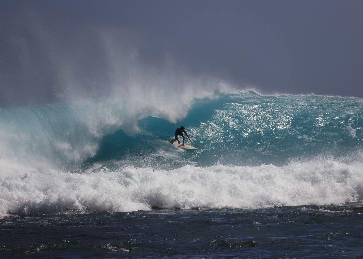 'Surfer riding a big wave' Poster, picture, metal print, paint by ...