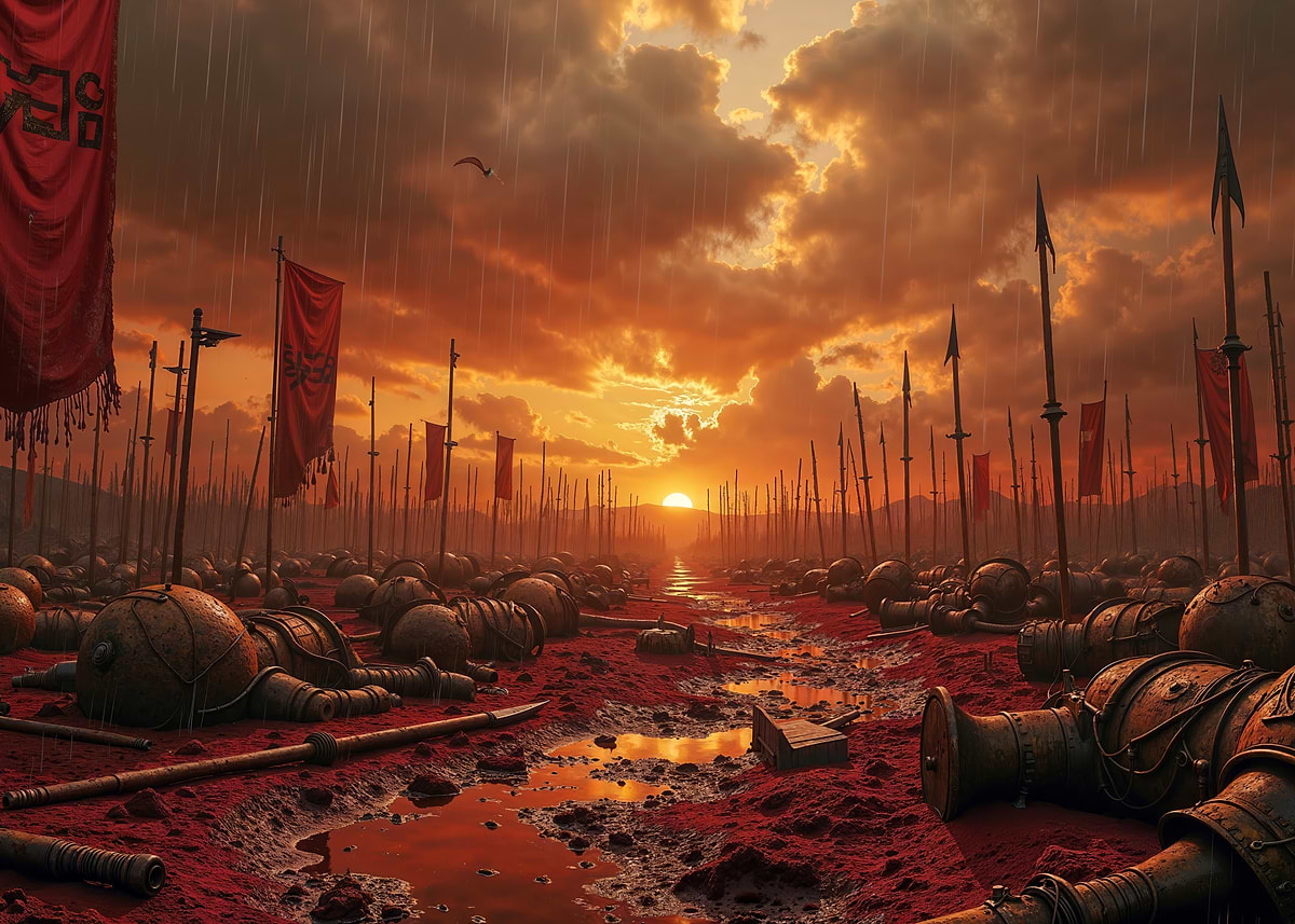 Battlefield Aftermath with Red Flags' Poster, picture, metal print