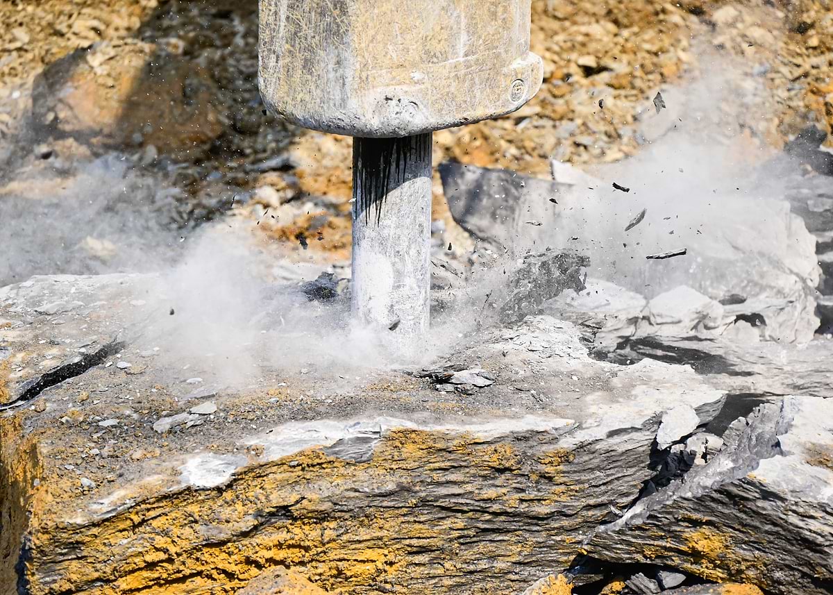 Punching Rocks 'Jackhammer Breaking Rock' Poster, picture, metal print, paint by ...