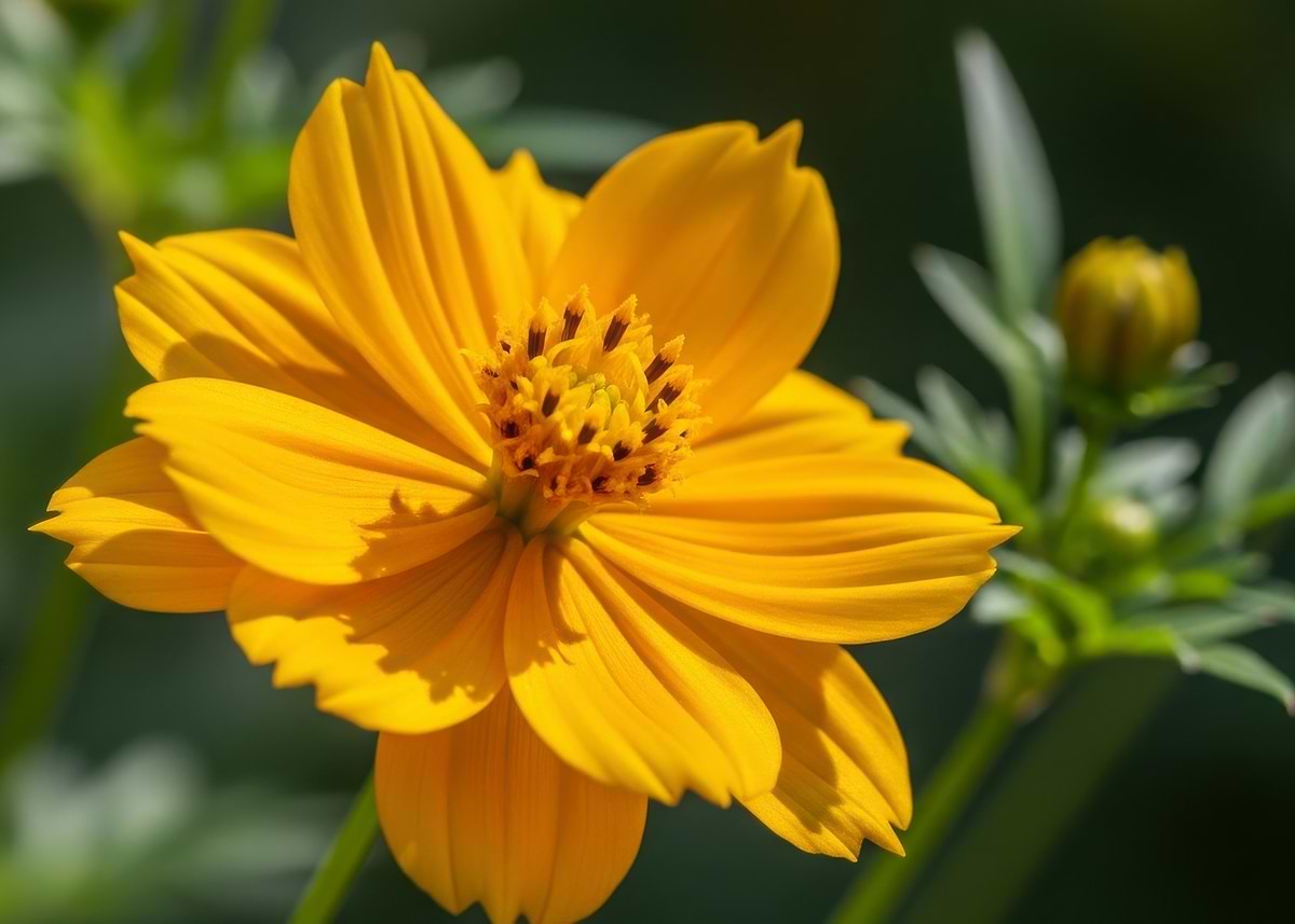 'Vibrant Yellow Cosmos Flower Close-Up' Poster, picture, metal print ...