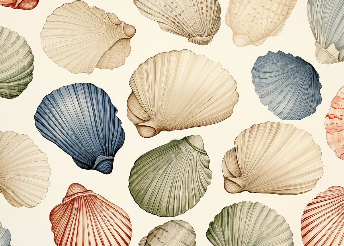 Pattern Artists Shells 'Seashells Pattern Art' Poster, picture, metal print, paint by Roman ...