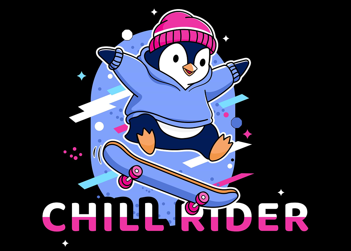 Penguinn Rider 'Chill Rider Penguin Skateboard Cartoon' Poster, picture, metal print ...
