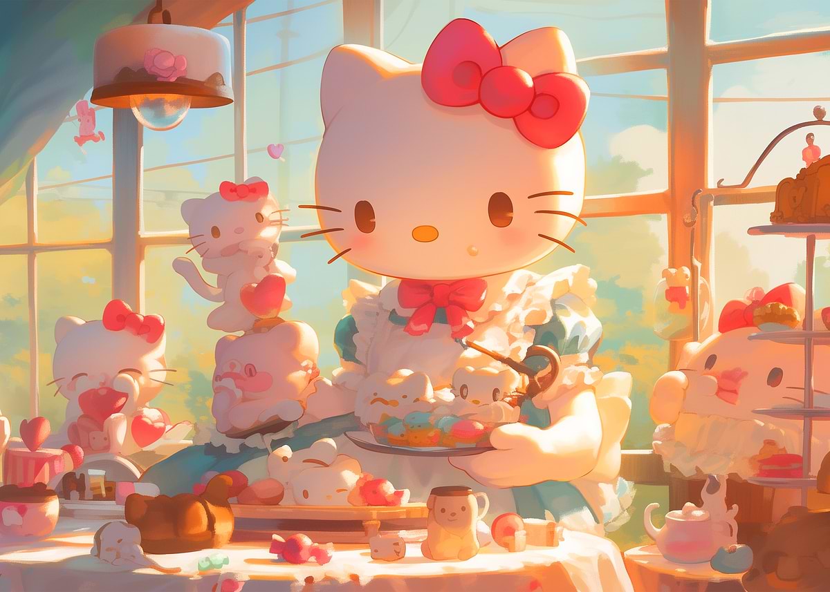 'Hello Kitty Tea Party' Poster, picture, metal print, paint by
