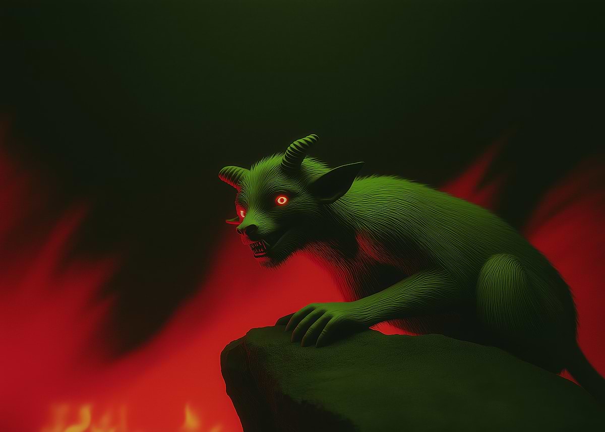 'Green Demon Creature on Rock' Poster, picture, metal print, paint by ...