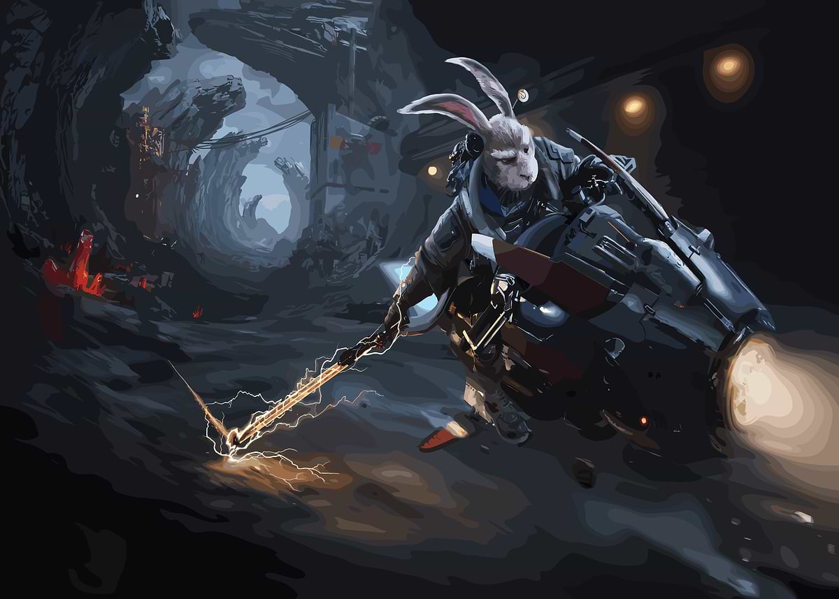 Giant Rabbit Rider 'Sci-Fi Rabbit Rider' Poster, picture, metal print, paint by New street ...