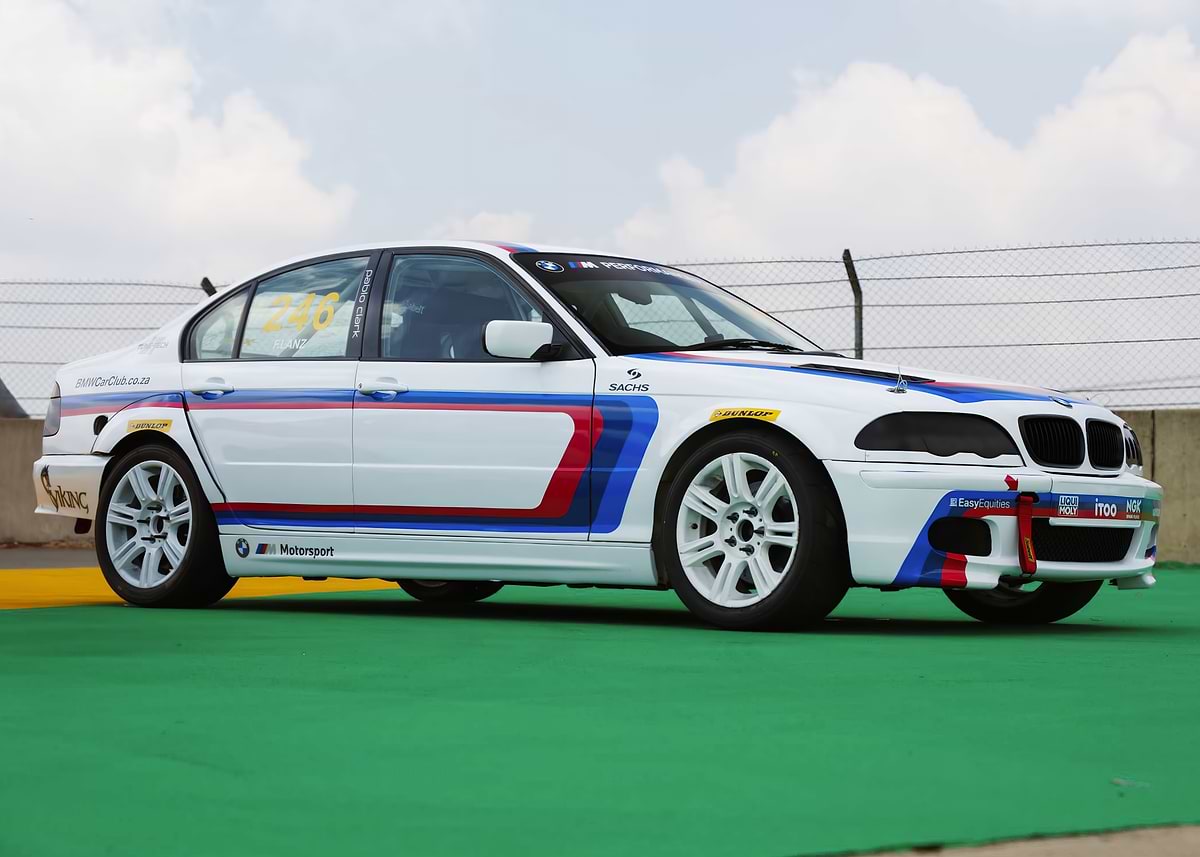 'White BMW Race Car on Track' Poster, picture, metal print, paint by ...