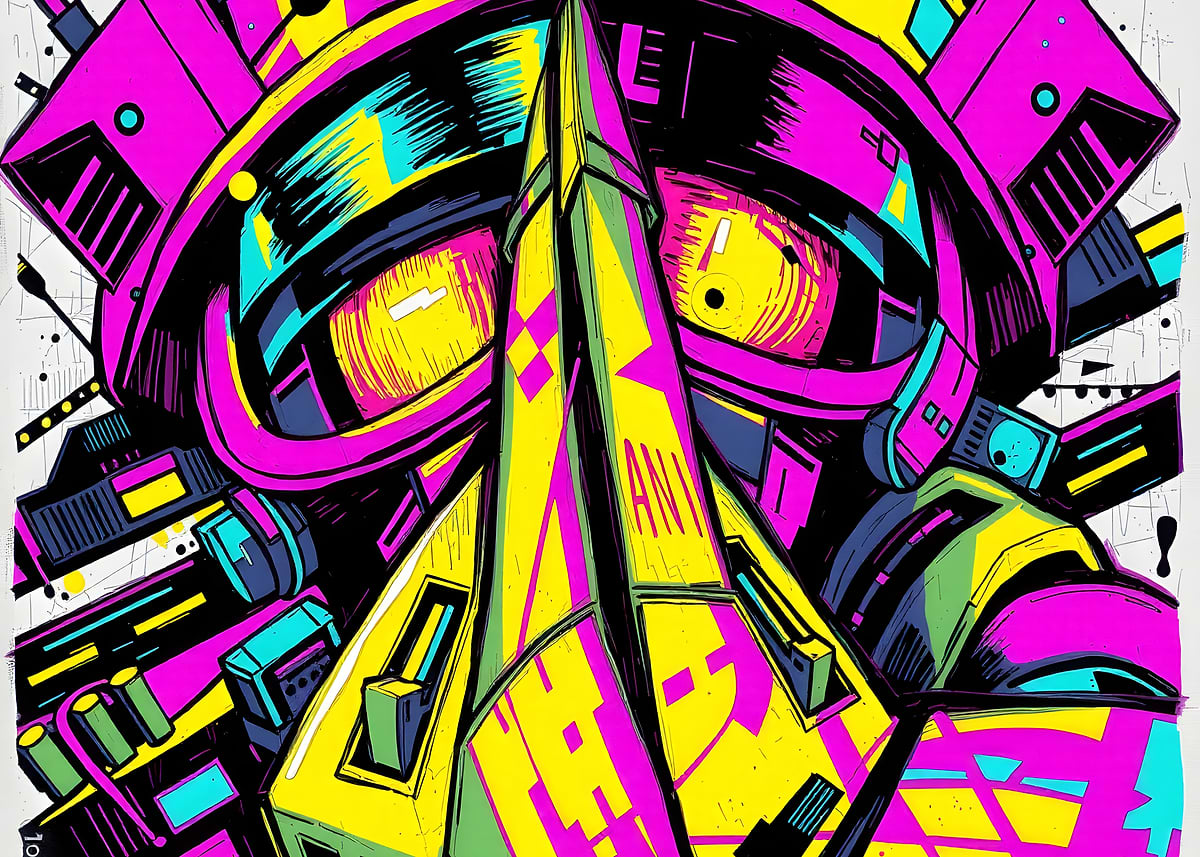 'Abstract Robot Illustration with Bold Colors' Poster, picture, metal ...