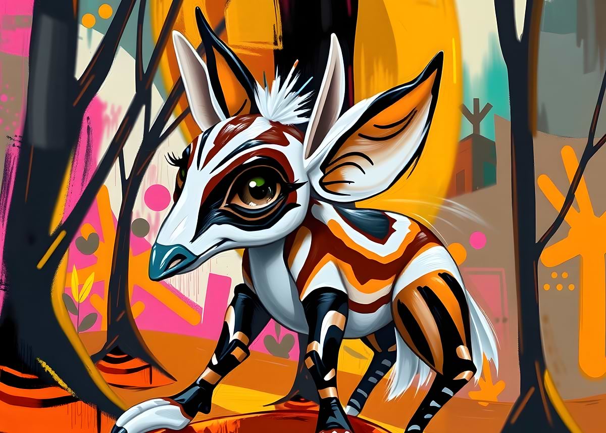 Stylized Fennec Fox in Abstract Forest' Poster, picture, metal