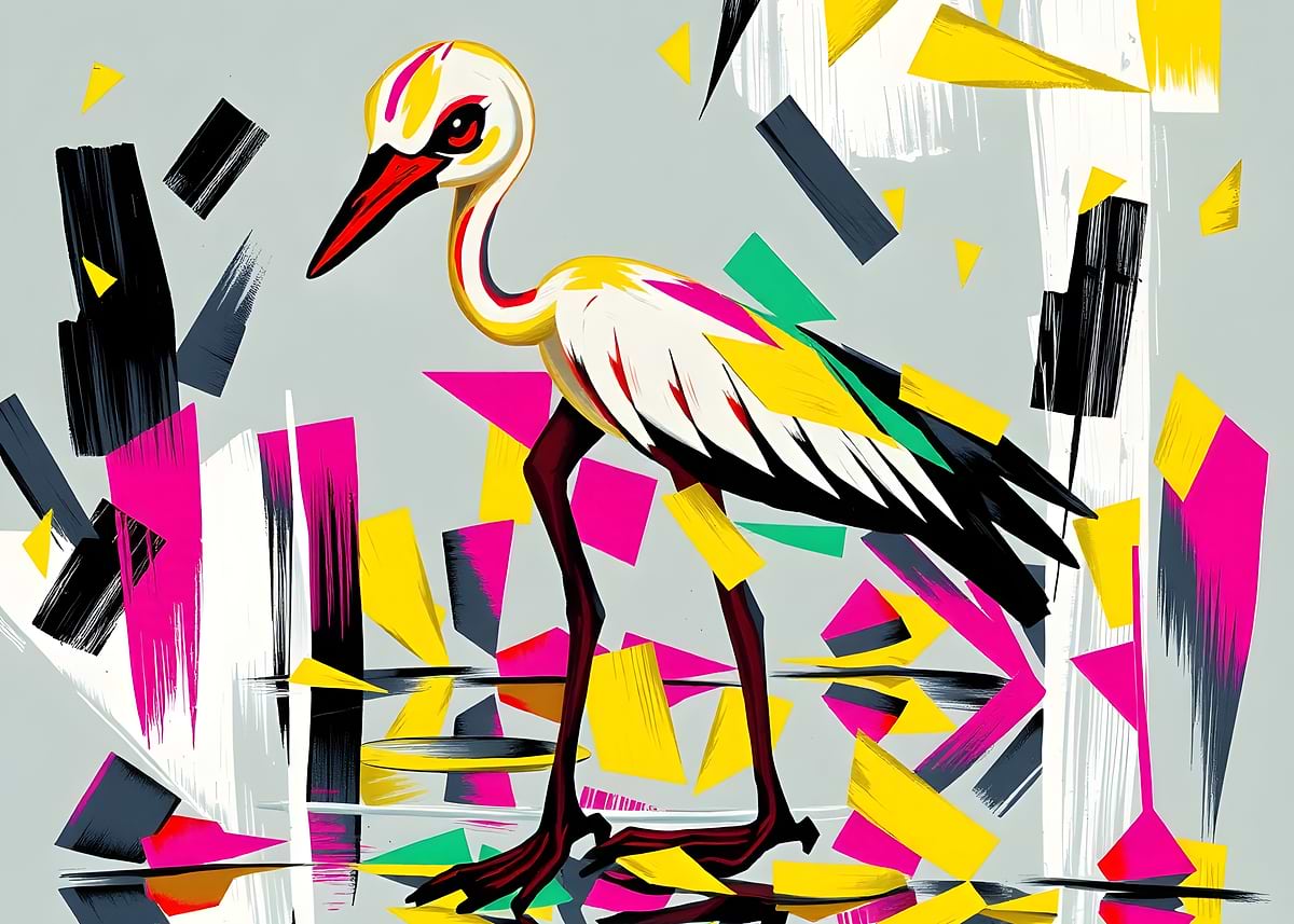 'Abstract Stork with Geometric Shapes' Poster, picture, metal print ...