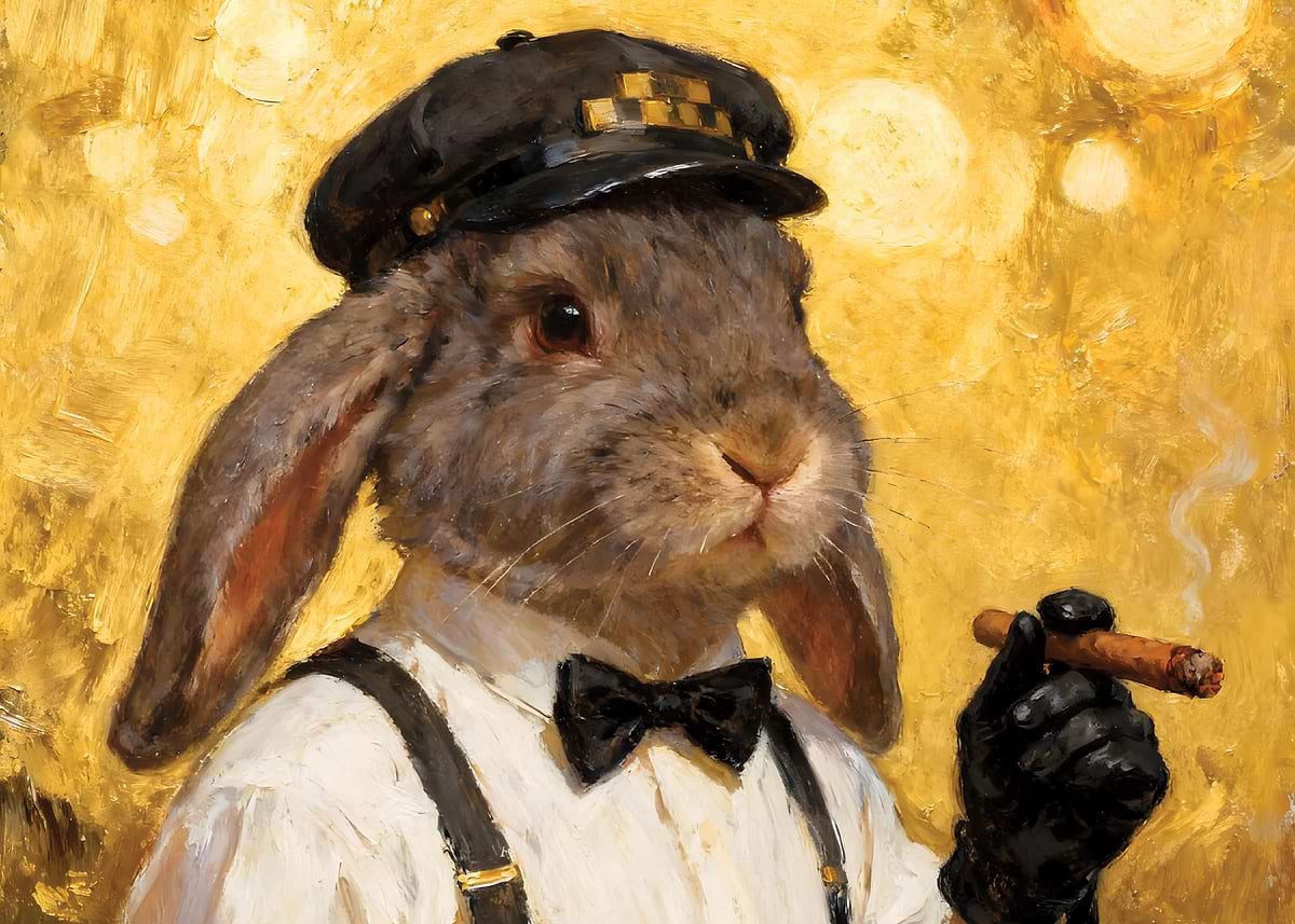 'Dapper Rabbit Smoking Cigar Painting' Poster, picture, metal print ...