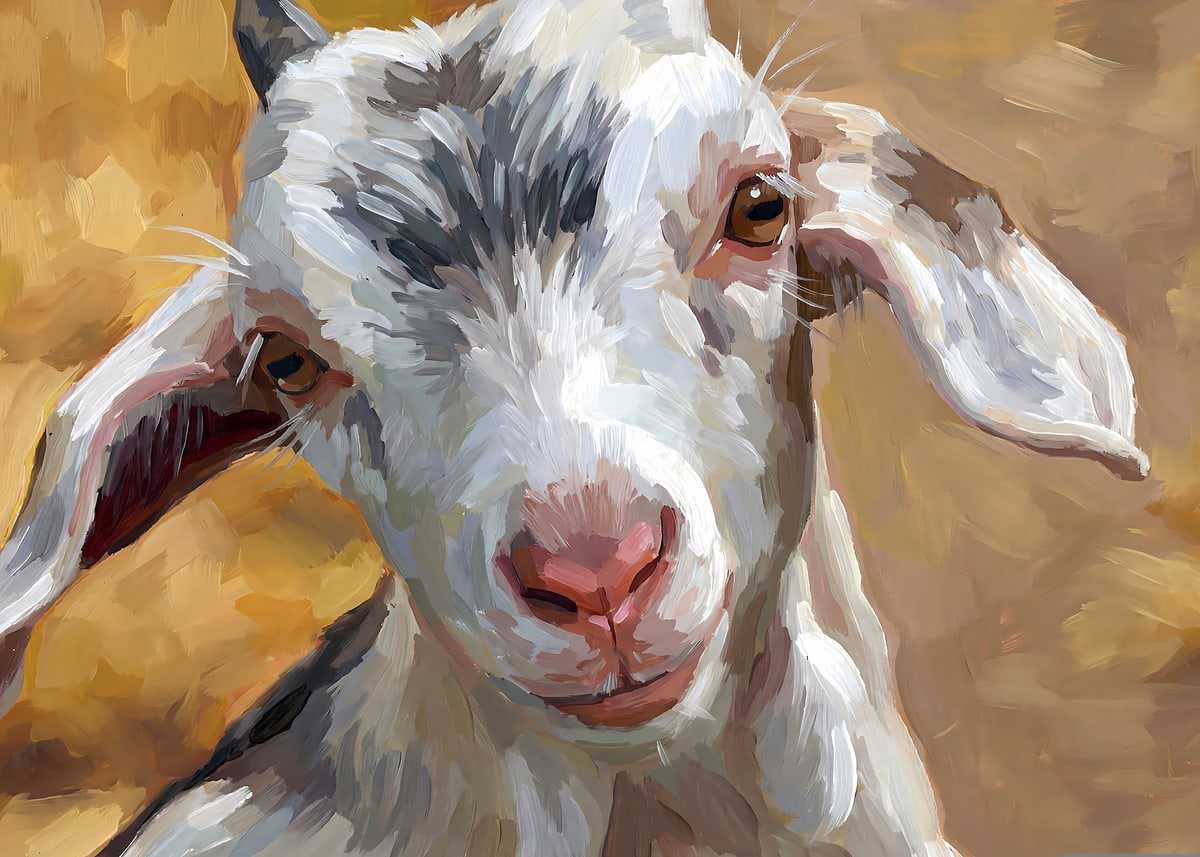 Goat Paining 'Close-up Goat Portrait Painting' Poster, picture, metal print, paint ...
