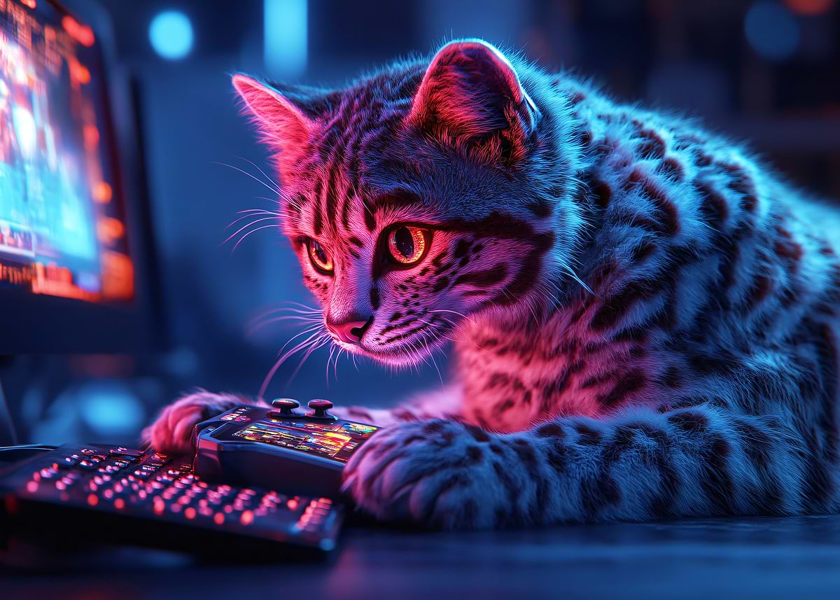 'Cyberpunk Cat Gamer' Poster, picture, metal print, paint by creed ...