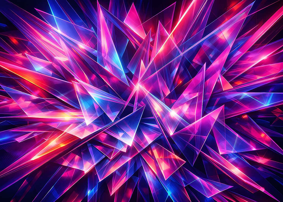 Shards Layout Poster 'Abstract Crystal Shards with Neon Glow' Poster, picture, metal print ...