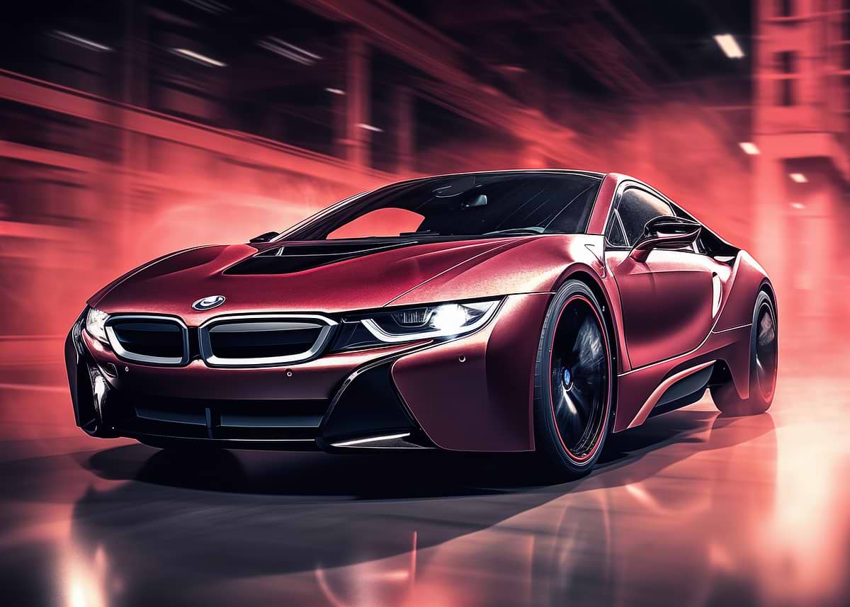 'Red BMW i8 Driving Fast' Poster, picture, metal print, paint by Roman ...