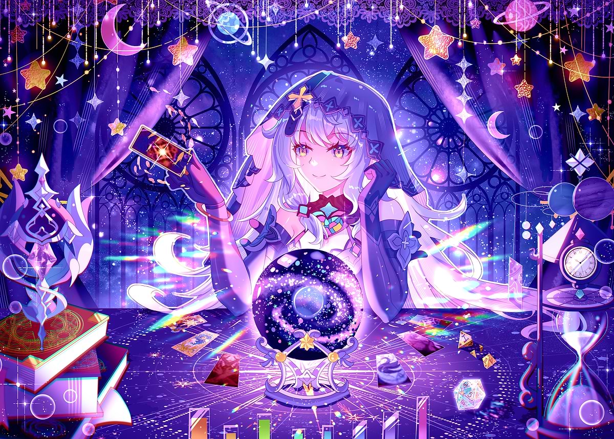 'Anime Fortune Teller with Crystal Ball' Poster, picture, metal print