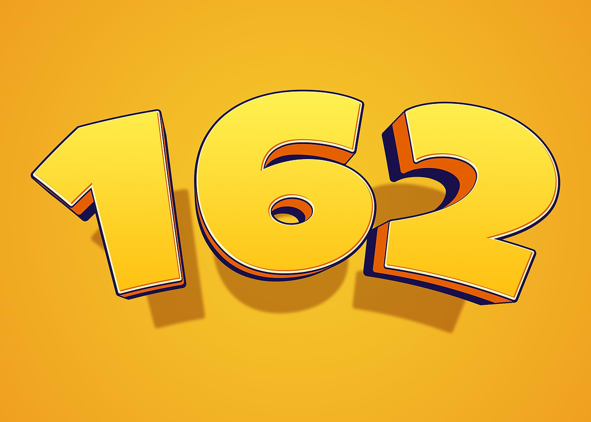 Printable Numbers 162 'Number 162 in 3D Yellow Font' Poster, picture, metal print, paint by ...