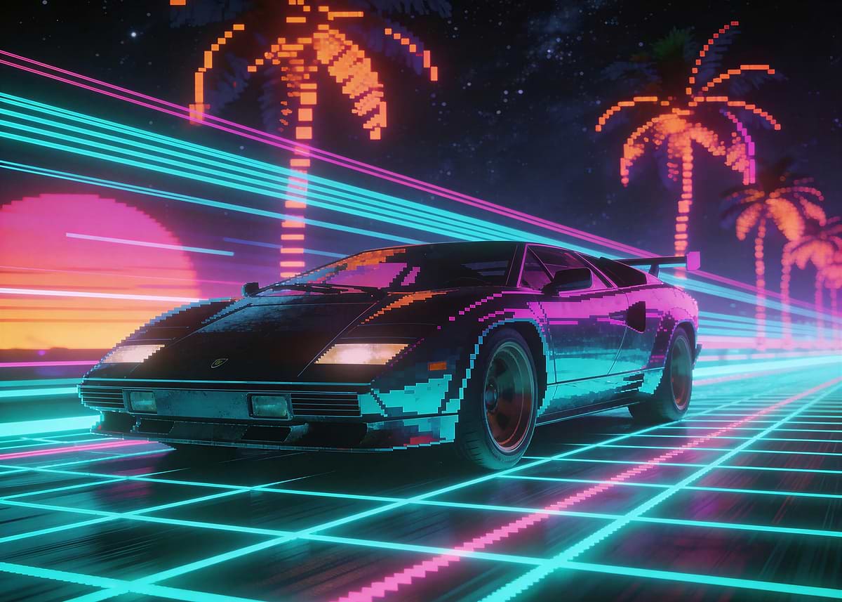 'Synthwave Speed: Retro 80s Supercar Drive' Poster, picture, metal ...
