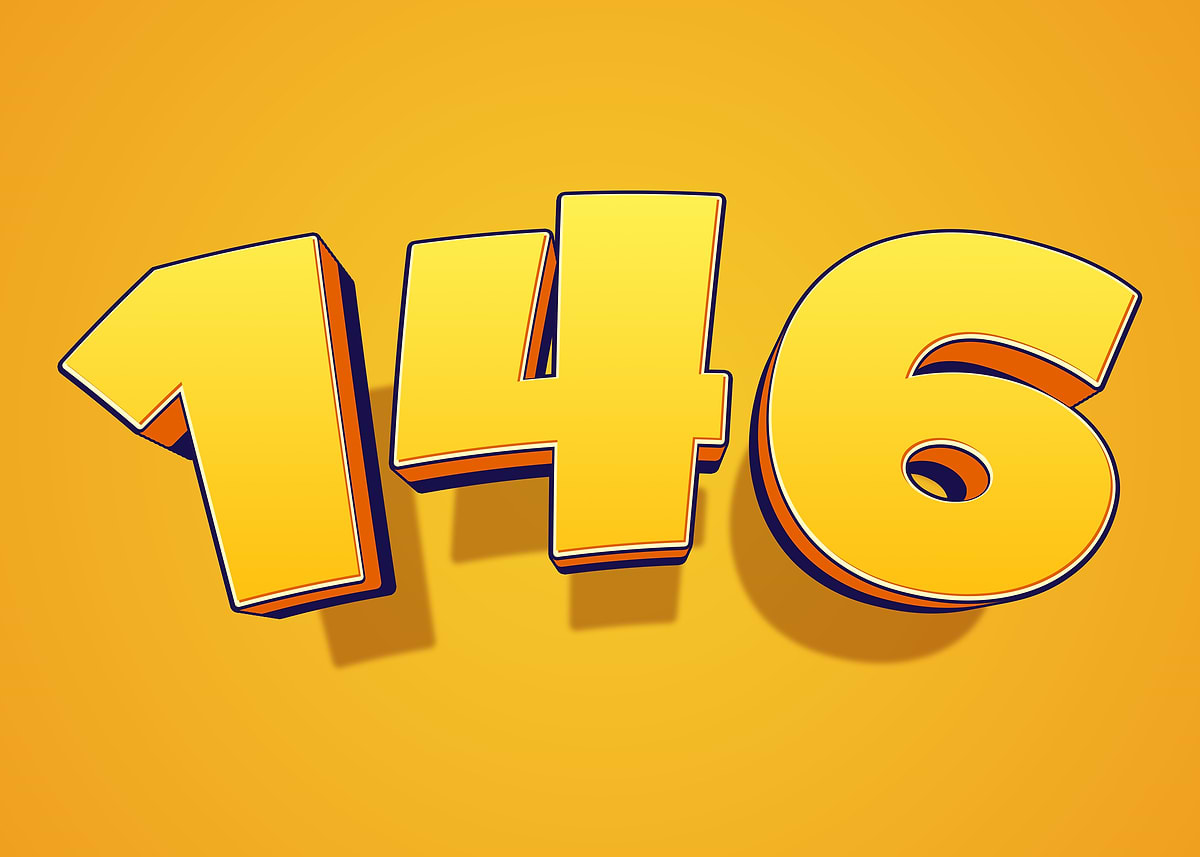 'Number 146 in 3D Yellow Font' Poster, picture, metal print, paint by ...