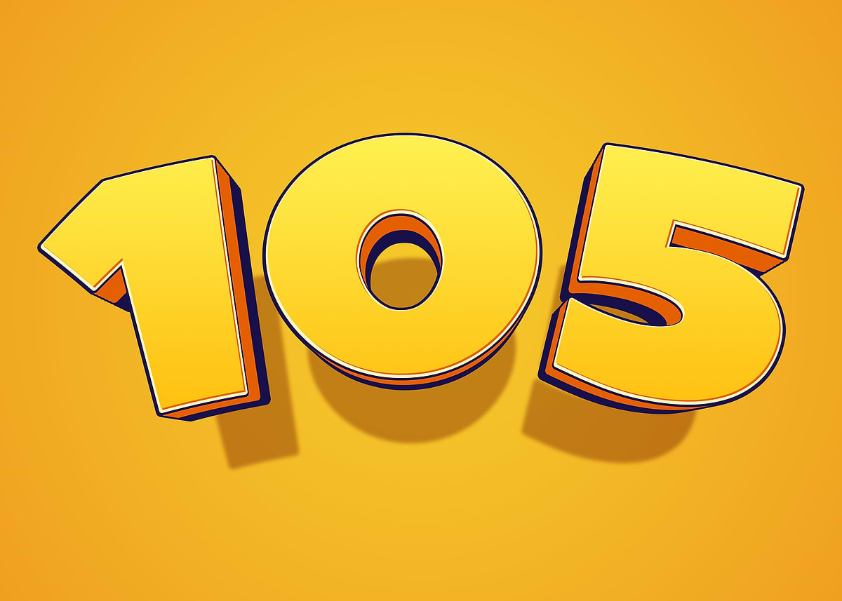 'Number 105 in 3D Yellow Font' Poster, picture, metal print, paint by ...