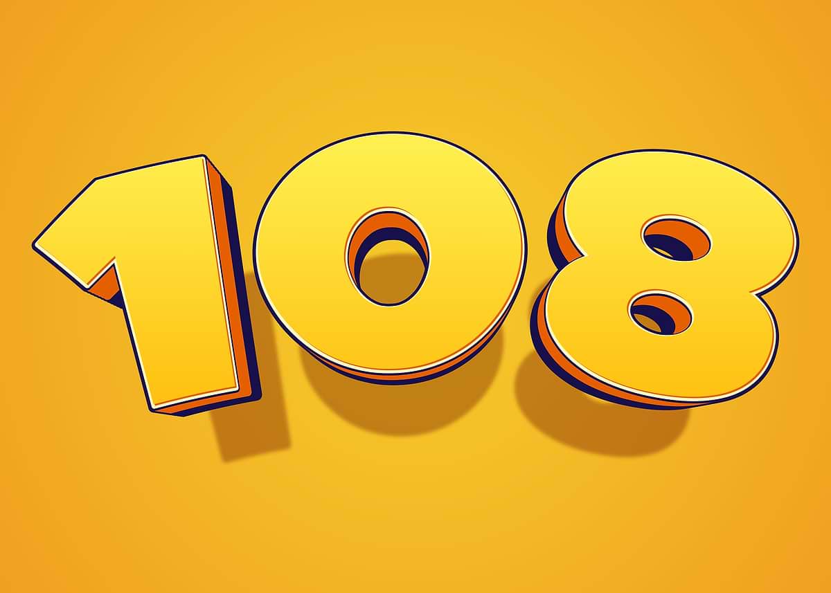 'Number 108 in 3D Yellow Font' Poster, picture, metal print, paint by ...