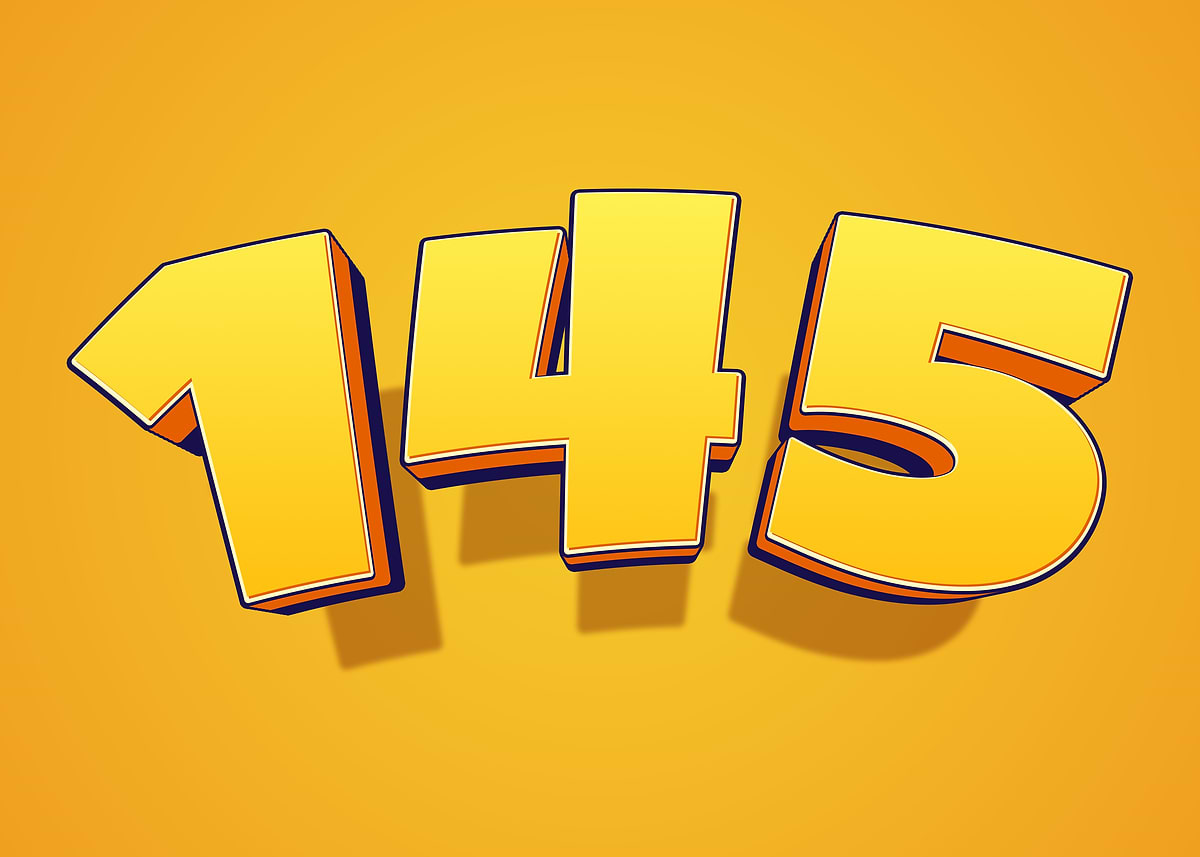 'Number 145 in 3D Yellow Font' Poster, picture, metal print, paint by ...