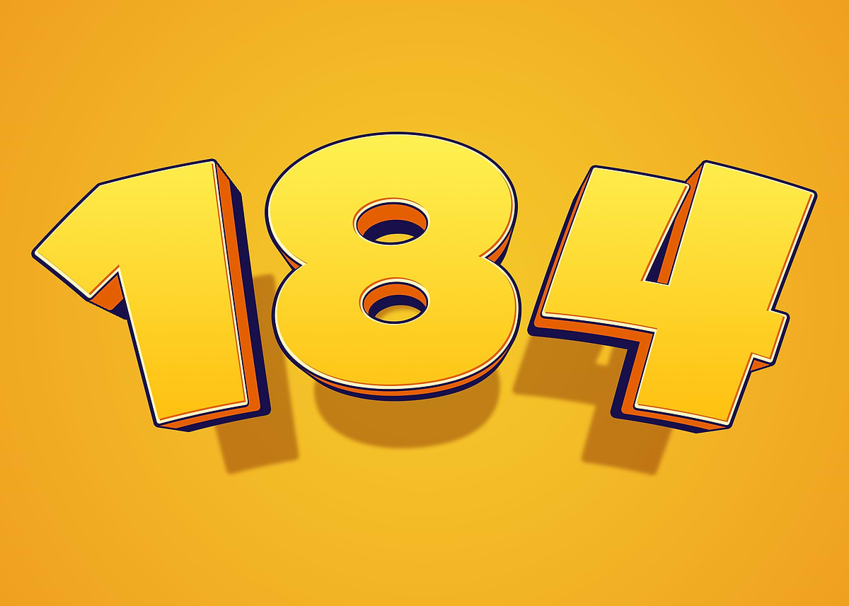 'Number 184 in 3D Yellow Font' Poster, picture, metal print, paint by ...