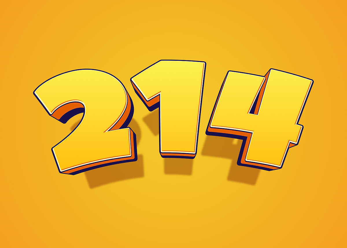 'Number 214 in 3D Yellow Font' Poster, picture, metal print, paint by ...
