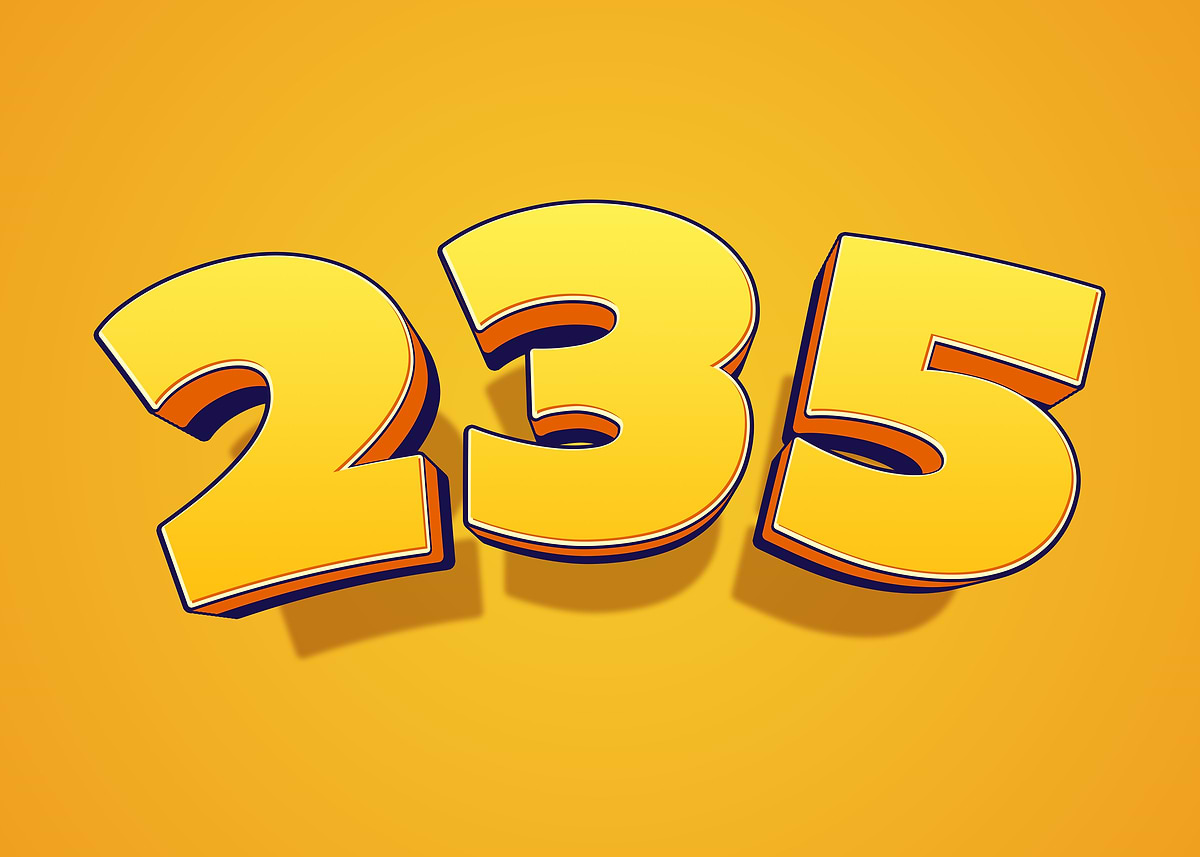 'Number 235 in 3D Yellow Font' Poster, picture, metal print, paint by ...
