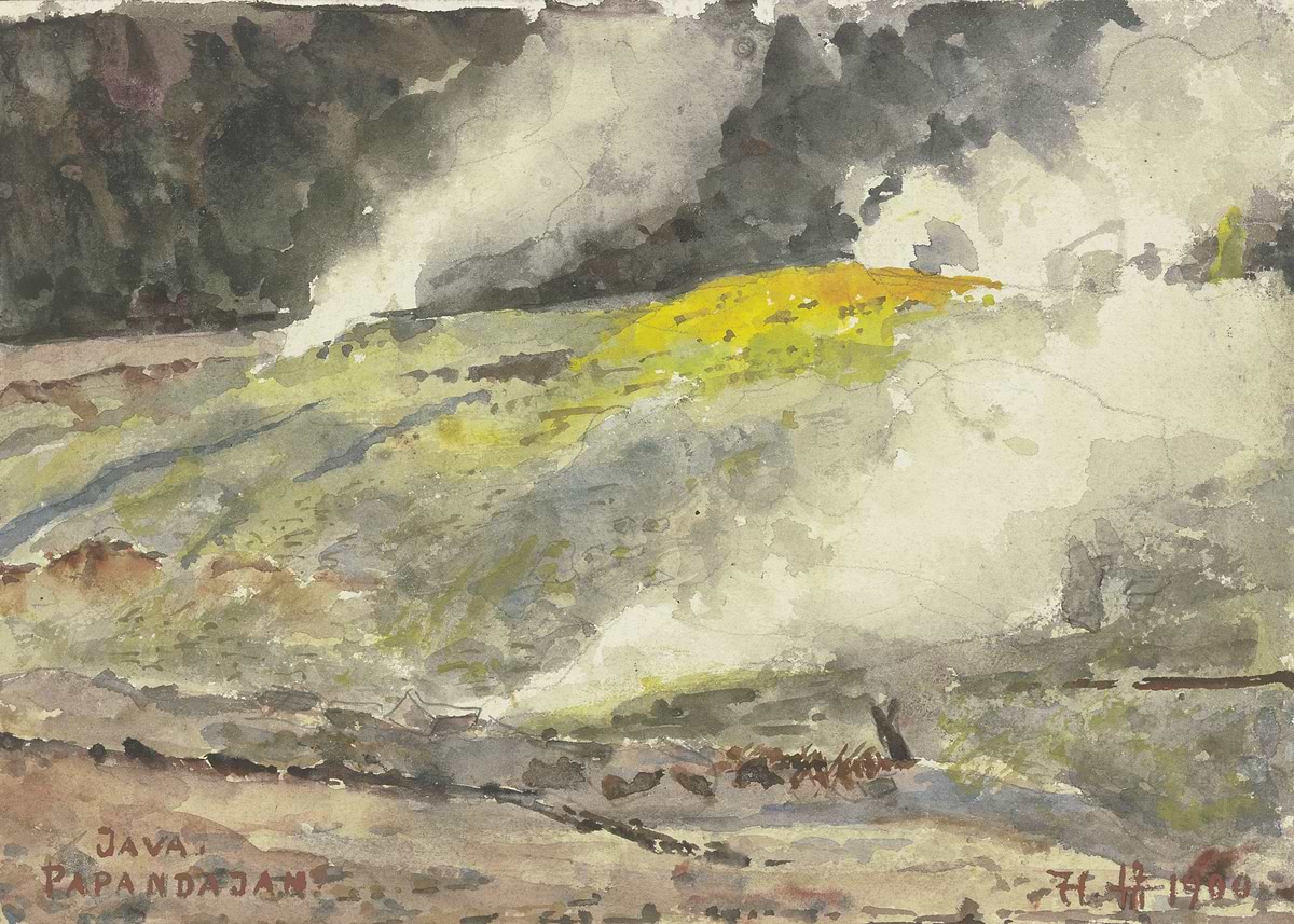 'Watercolor of Papandajan Volcano, Java' Poster, picture, metal print ...
