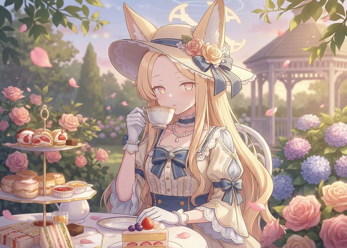 Anime Girl Enjoying Tea Party' Poster, picture, metal print, paint