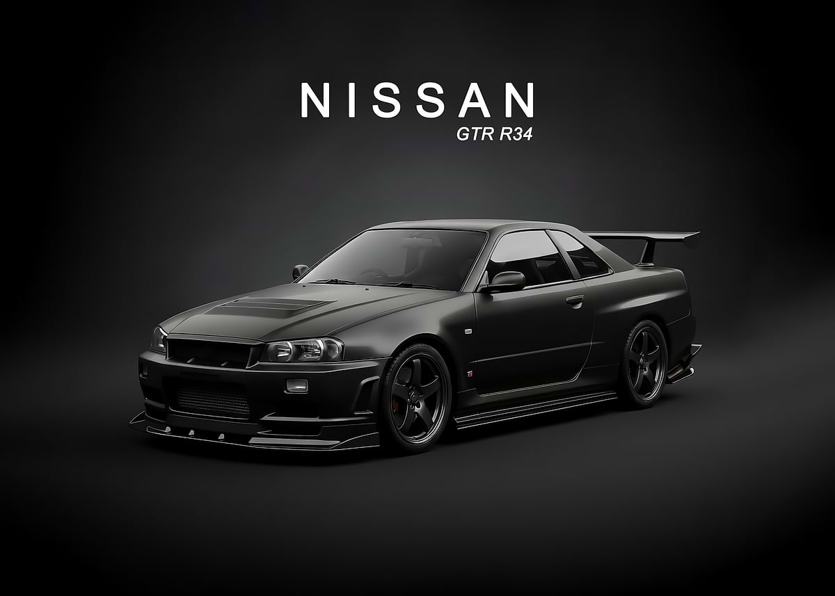 'Nissan GT-R R34 Matte Black poster ' Poster, picture, metal print ...