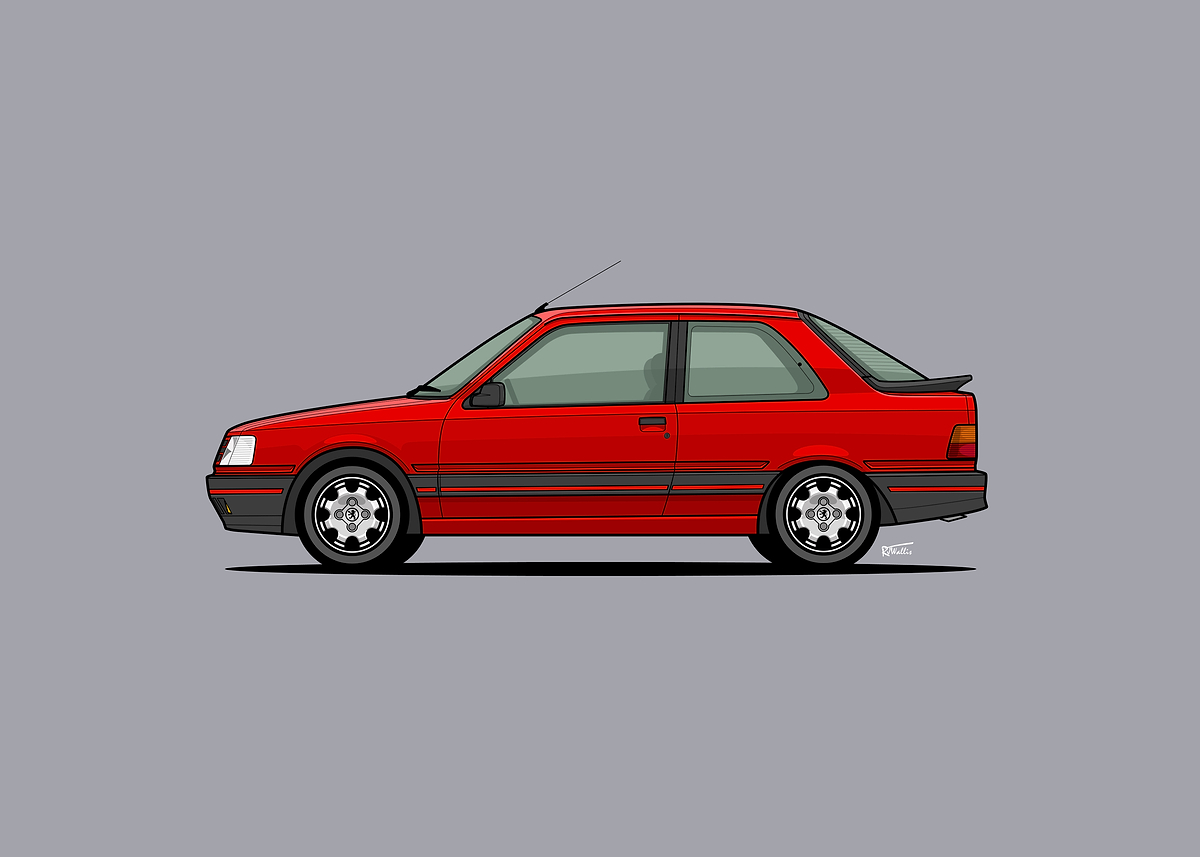 Peugeot 309 GTi Side Profile' Poster, picture, metal print, paint