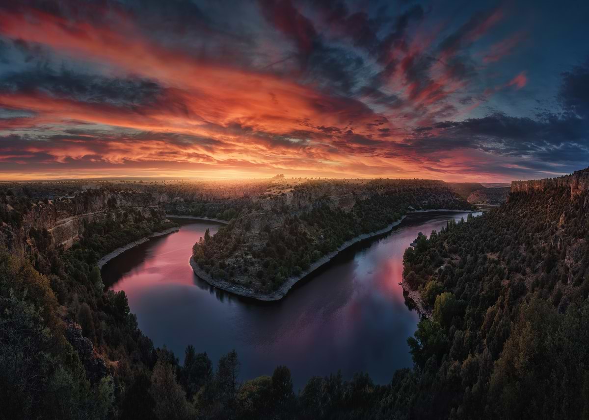 'Dramatic Sunset Over a Winding River Canyon' Poster, picture, metal ...