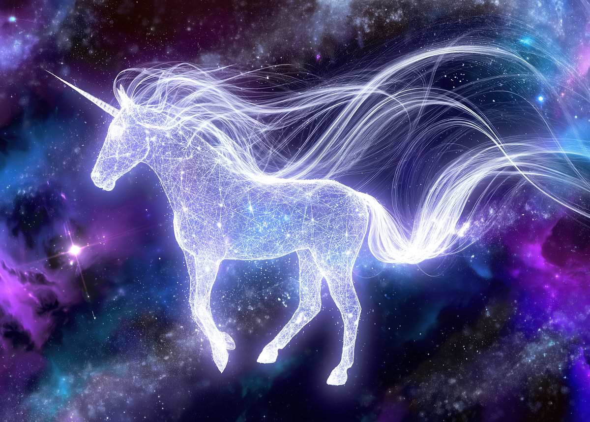 Cosmic Unicorn in Nebula' Poster, picture, metal print, paint by