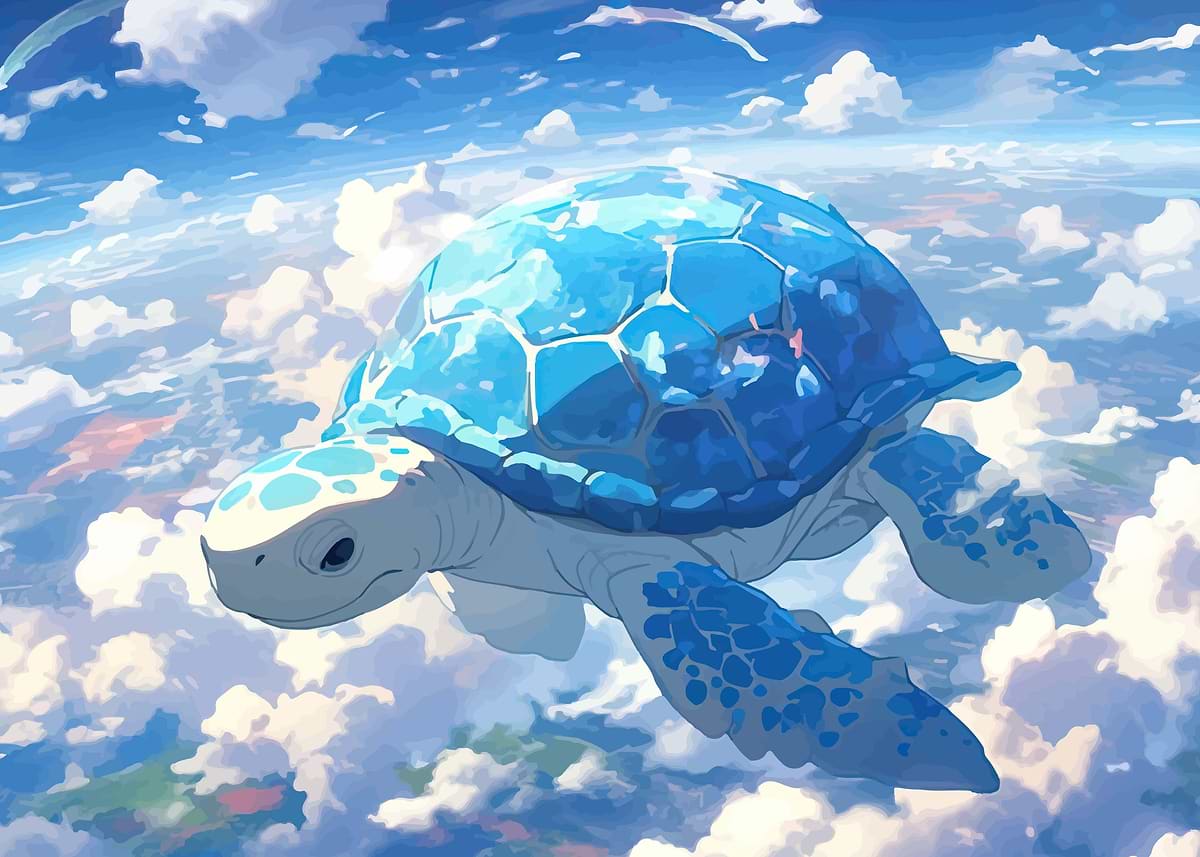 Giant Blue Turtle Flying in the Sky Poster, Picture & Metal Print ...